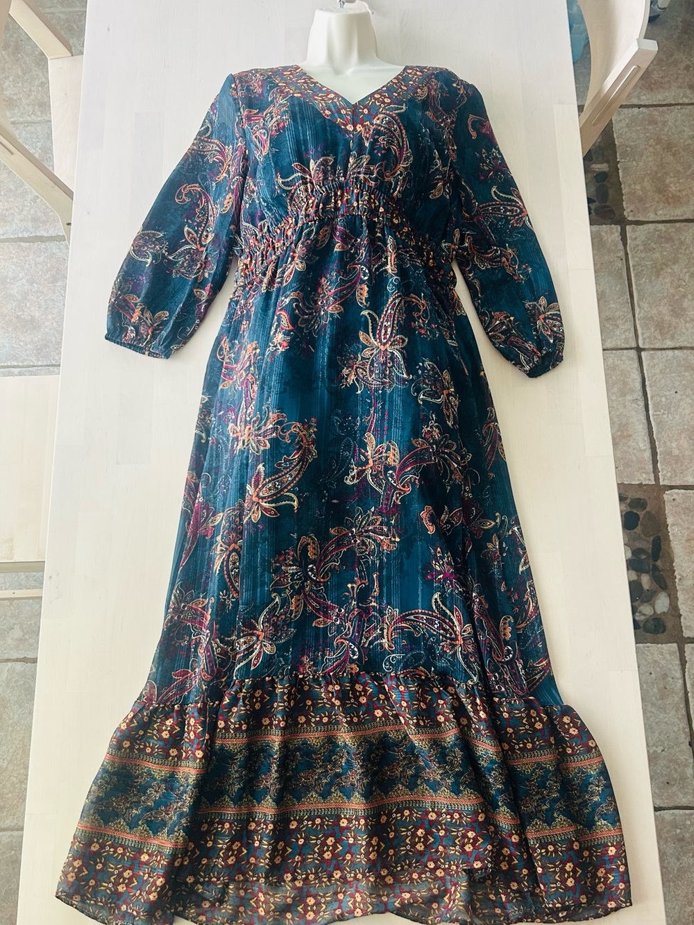 Boho Floral Maxi Dress in Teal